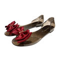 Plastic sandals women's transparent flat non-slip Korean version of beach shoes seaside vacation metal bow fish mouth jelly shoes.