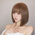 Light Brown Synthetic Wigs Straight Short Bob Cut with Bangs Wig for White Women Korean Daily Party Cosplay Heat Resistant Hair. 