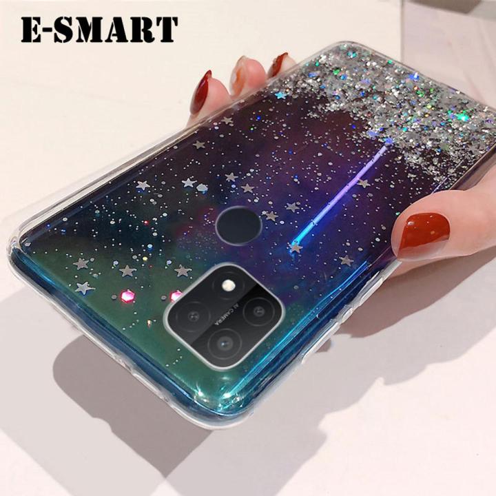 For OPPO A15 Case Glitter Silicone Soft Back Covers Starry Sky