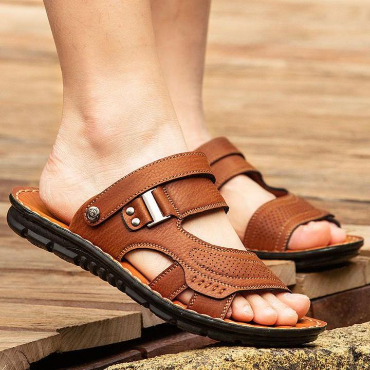 Men's Slippers Summer Outdoor Flip-Flops Beach Sandals Young and Middle-Aged2023New Casual Breathable and Wearable Leather Sandals