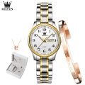 Trendsetter -Women's OLEVS 5567 Fashion Stainless Steel Japan Quartz Analog Day Date Watch Silver,Gold & white - Watch- Inventive Choice. 