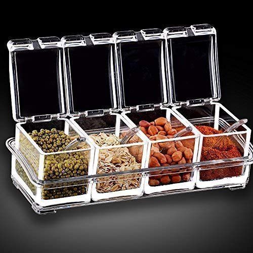 4pcs Crystal Clear Seasoning Box Acrylic Spice Rack Storage Condiment Jars Containers With One Spoon For Kitchen Organization by - Sara Collection zone