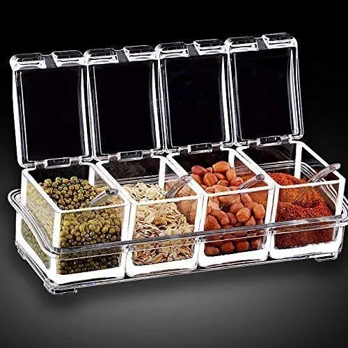 4pcs Crystal Clear Seasoning Box Acrylic Spice Rack Storage Condiment Jars Containers With One Spoon For Kitchen Organization by - Sara Collection zone