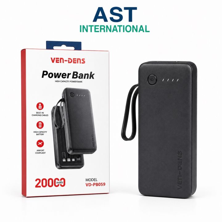 VEN-DENS VD-PB059 20000mAh Fast Charging Power Bank | Dual USB Output | Portable Power Bank by ast