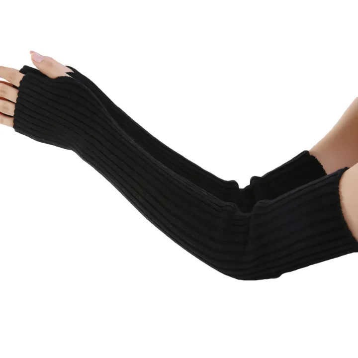 Women%20Stretchy%20Sleeve%20Fingerless%20Gloves%20Warm%20Knitted%20Mittens%20Arm%20Warmers%20-%20Image%204
