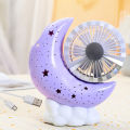 Moon Base Fan With Starry Atmosphere Light And Adjustable Angle Pen Holder Mini USB Fan.