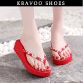 KRAVOO Wedges Women Shoes Small Floral Platform Flip Flops Slippers Women Women Sandals Outdoor Ladies Shoes Beach Slides 2023.