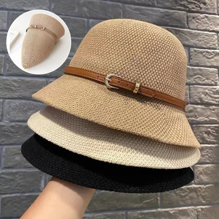 New%20Women's%20Sun%20Hat%20Simple%20Linen%20Breathable%20Refreshing%20Hat%20Summer%20Travel%20Sunscreen%20Sun%20Ribbon%20Decoration%20Foldable%20Straw%20Hat%20Gift%20-%20Image%202