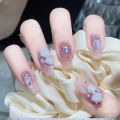 24pcs Artificial Nails Butterfly Rhinestones Full Cover Nail Tips Shiny Diy Nail Decorations Press On Nail Tips False Nail Patc.
