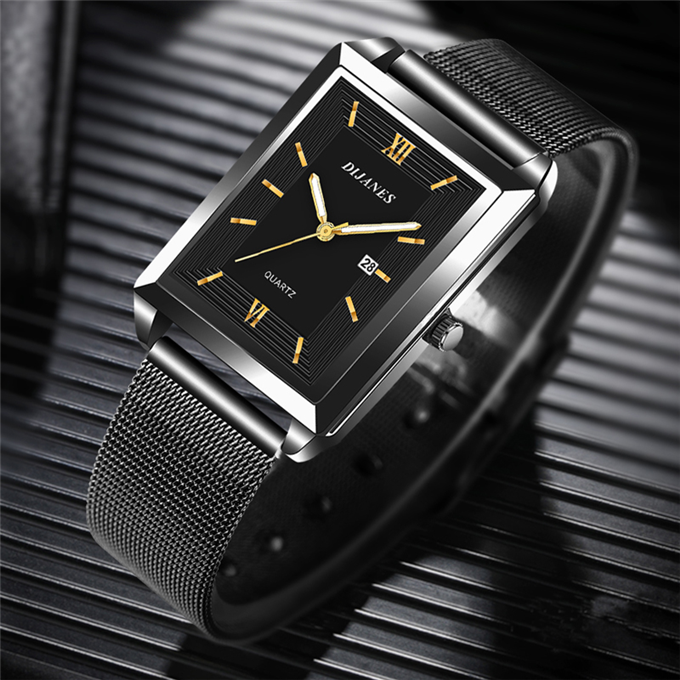 Fashion Mens Business Watches Men Rectangle Stainless Steel Mesh Belt Quartz Wrist Watch Man Casual Leather Watch Men Daraz .bd