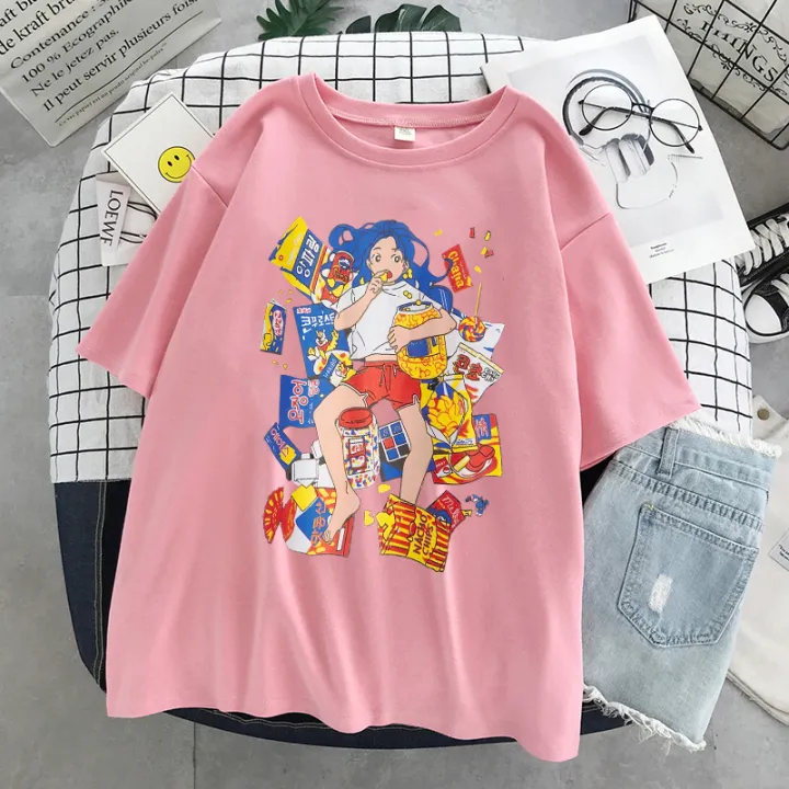 2021%20Harajuku%20Korean%20Girl%20Eating%20Snacks%20CartoonsT%20Shirts%20Tees%20Shirt%20Tops%20Cotton%20Green%20Short-Sleeved%20Aesthetic%20Casual%20T%20Shirt%20-%20Image%209