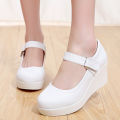 Small Big Size 33-43 Shallow Thick Bottom Genuine Leather Shoes Platform Pumps 2024 Fall Women's High Heels Wedges Shoes Office.