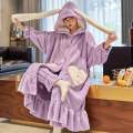 Autumn Winter Pajamas Sets For Women Flannel Thick Warm  Hooded Nightgown Plush Coral Fleece Sleepwear Long Sleeve Home Clothes. 