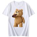 Men's Print Cute Teddy Bear Drinking Poster T-Shirt Summer Short Sleeve Top Cotton T-Shirt Cool T-Shirt Top Streetwear Loser Lione. 