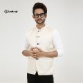 Weading Wear Printed Poly Silk Slim Fit Mens Festive Wear Waistcoat. 