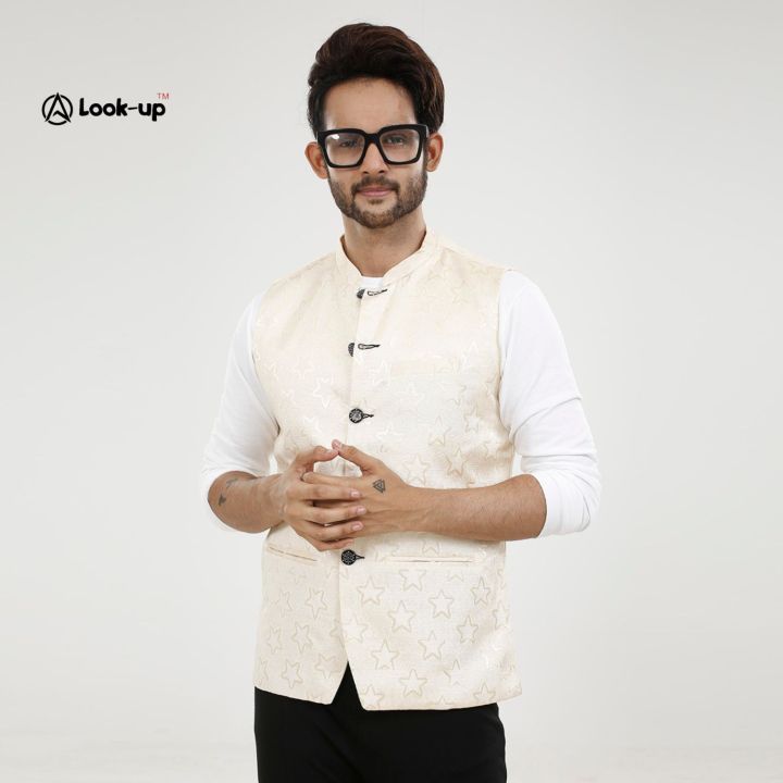 Weading Wear Printed Poly Silk Slim Fit Mens Festive Wear Waistcoat