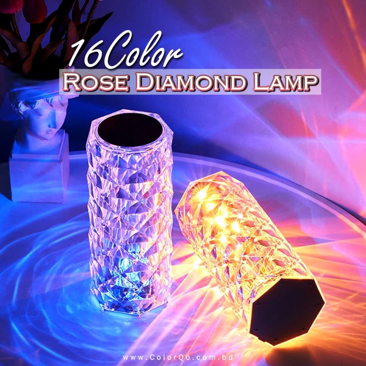 16 Color Crystal Lamp LED Night Light, Crystal Rose Diamond Table Lamp  Touch Control, USB Rechargeable Bedside Lamps Romantic Lighting for for  Kids
