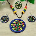 Beautiful Wooden Indian Hand Painted Debi Necklace Set With Earring & Hand Ring For Women. 