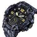 SKMEI 1637 Black PU Dual Time Watch For Unisex - Gray & Black. 