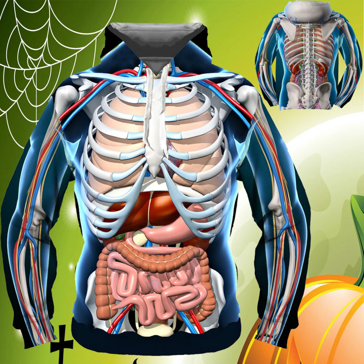 Men's Fashion Halloween Hoodie Horror Human Anatomy 3d Printed Sweater Hip Hop Funny Cosplay Hoodies
