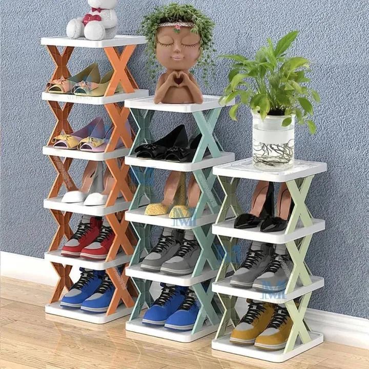 Creative 5-layer Shoe Rack Storage Organizer Simple Plastic Household Multi-function Space-saving Folding Shoe Stacker Shelf Large Size