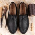 Italian Men Casual Shoes Summer Leather Men Loafers Moccasins Slip on Men's Flats Breathable Male Driving Shoes Ztos.