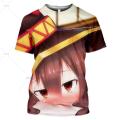 Summer Anime Konosuba T-shirt Kawaii White T-shirt 3D Printing Men and Women T-shirt Megumin Men Streetwear Sportswear Tee. 