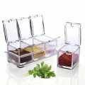4 In 1 Crystal Seasoning Box Acrylic Spice Container Jar Condiment Dispenser With Spoon Set.