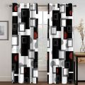 270*240 Cheap Abstract Geometric Black Red Modern Thin Two Windows Curtains for Living Room Bedroom Decor 2 Pieces. 
