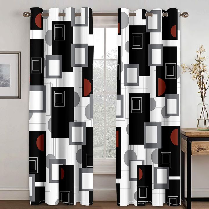 270*240%20Cheap%20Abstract%20Geometric%20Black%20Red%20Modern%20Thin%20Two%20Windows%20Curtains%20for%20Living%20Room%20Bedroom%20Decor%202%20Pieces%20-%20Image%203