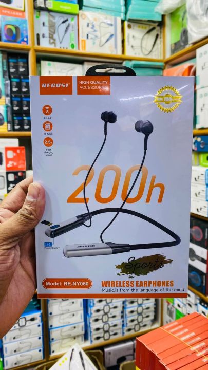 Recrsi wireless Neckband Bluetooth Earphone RE-NY060 চার্জিং ব্যাকআপ 200 ঘন্টা