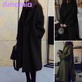 Amamia Women Fall Coat Open Stitch Windproof Women Winter Overcoat.