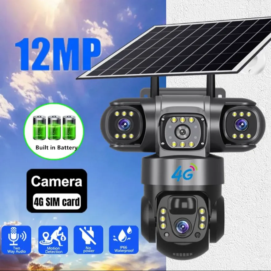 MaxGen VTS28-4G V380 PRO Three Lens Solar 4G Sim-Supported Battery Backup PTZ IP Camera 9MP Outdoor Waterproof 360 Degree Auto Tracking Color Night Vision Two Way Audio PTZ CCTV Camera 3 MaxGen VTS28-4G V380 PRO Solar IP Camera