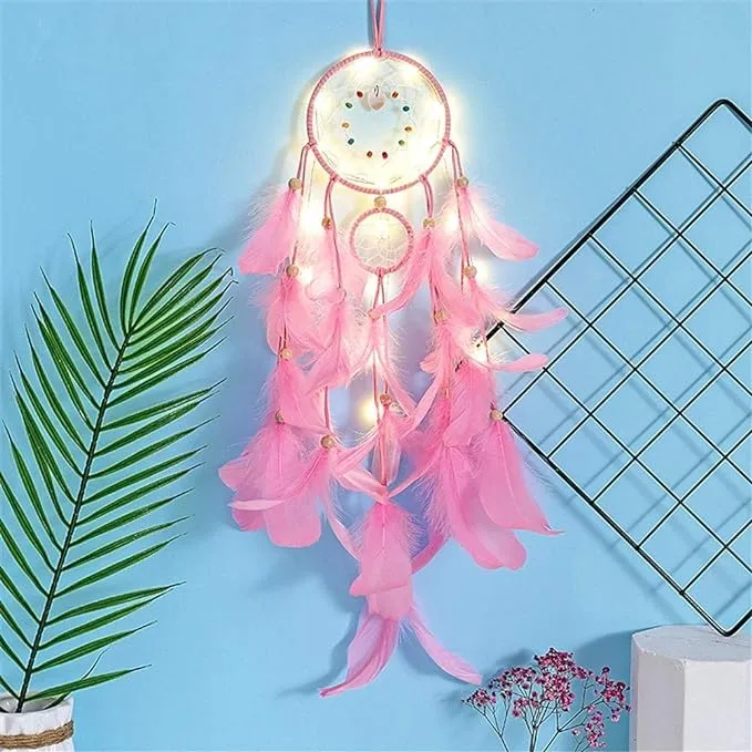 Dream%20Catcher%20with%20lamp%20pendant%20Feather%20Fairy%20LED%20Light%20Wall%20Hanging%20Bedroom%20Decor%20Ornament%20Gift:%20Pink,%20Purple%20and%20Blue%20-%20Image%203