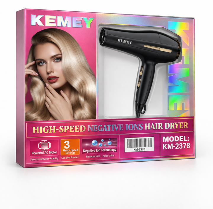 Kemey-KM-2376 /3000W (2 in 1) Powerful-Professional-Heavy-Duty-Hair-Dryer-for-Unisex - Black