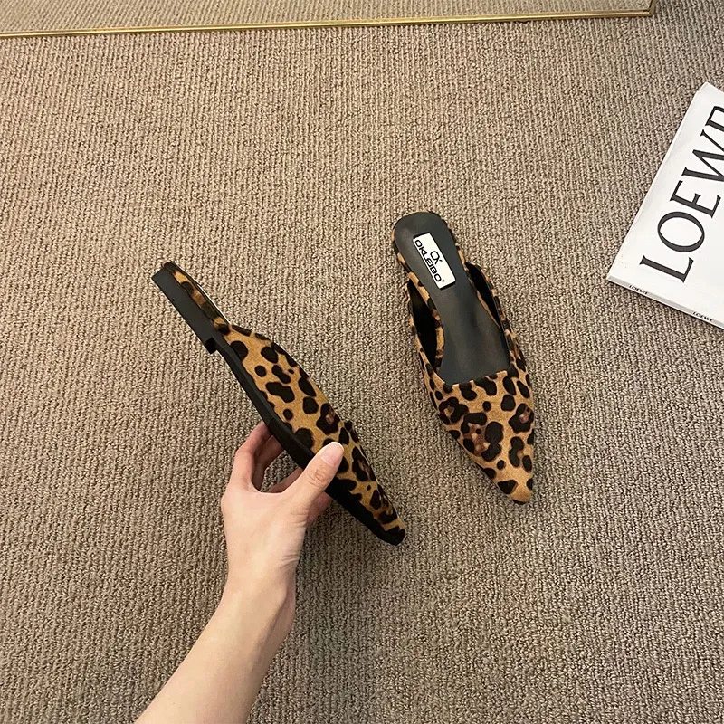 New Pointed Toe Mules Fashion Leopard Print Women Slippers Casual