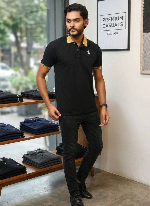 Clothing Mens Regular Fit Polo Shirts - Black