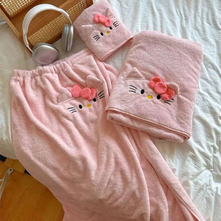 Hello%20Kltty%20Bath%20Female%20Towels%20Dry%20Hair%20Cap%20Two%20or%20Three%20Piece%20Set%20Cute%20Large%20Bathrobe%20Family%20Student%20Couple%20-%20Image%204