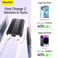 Awei P20K 2.4A Fast Charging Slim Looking 10000mAh PowerBank With Dual Output - Black.