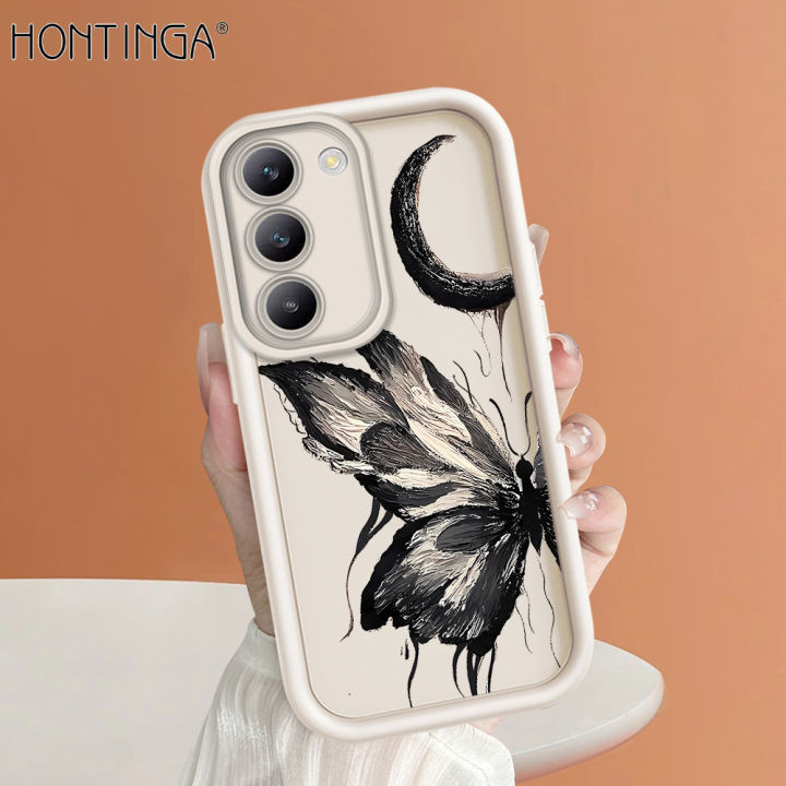 Hontinga for Vivo Y100 5G Back Cover black butterfly Pattern Ladder Soft Camera Protection Rubber Phone Case for Girls