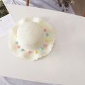 Kids Girls Large Wide Brim Straw Woven Sun Protection Beach Hat Colorful Pompom Ball Summer Floppy Bucket Cap Portable Handbag. 