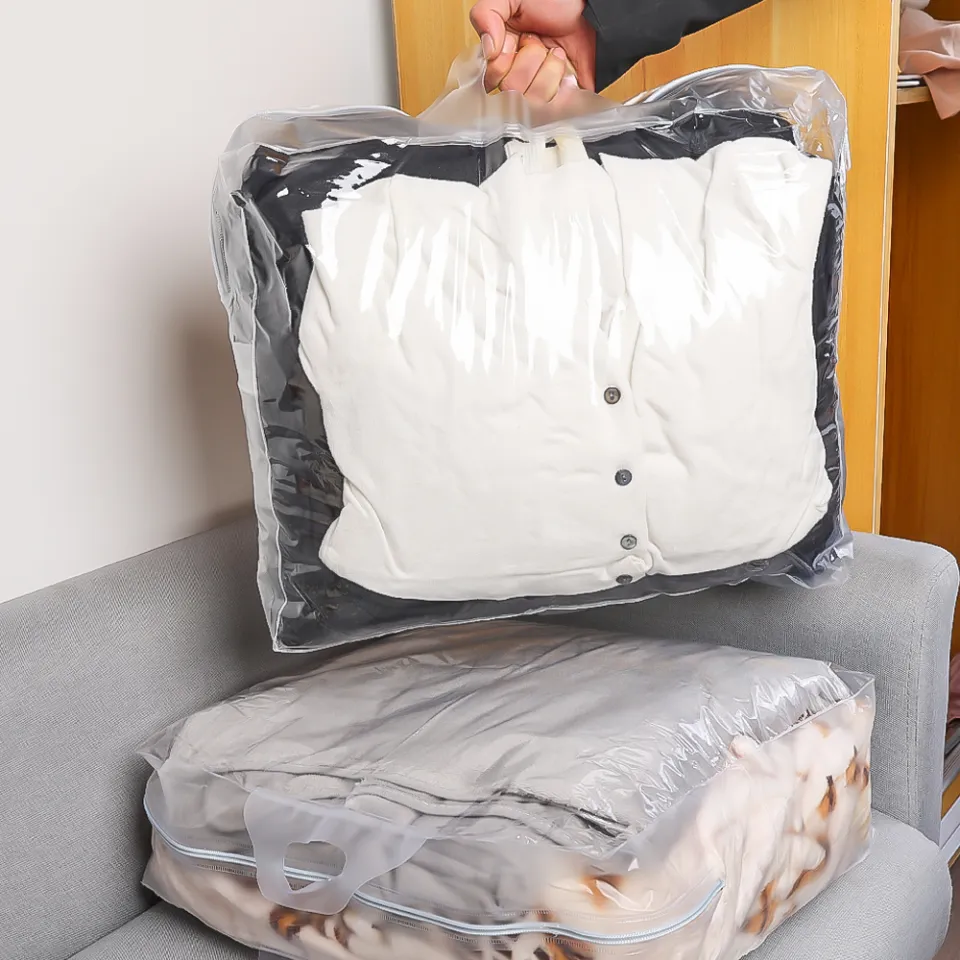 Hand-held Clear PVC Zipper Bag Portable Clothing Storing Packet