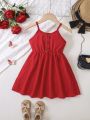 Kids Girls Fashionable Sleeveless Dress Simple Style with Buttons Tank Top Dress Children’s Clothes.