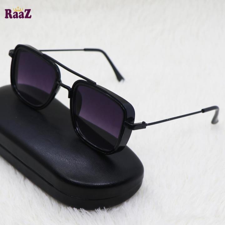 Men Purple Lens Black Rectangle Sunglasses with UV Protected