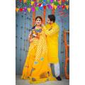 Exclusive Designer Block Print Half Silk Saree & Dhupian Silk Panjabi Combo For Couple Stylesh & fashionable best couple for man and women. 