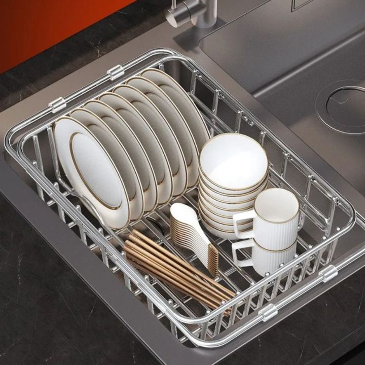 Easy%20Clean%20304%20Stainless%20Steel%20Stainless%20Steel%20Dish%20Drying%20Rack%20Rustproof%20Layer%20Large%20Capacity%20Kitchen%20Sink%20Dish%20Drainer%20Multi-Functional%20Adjustable%20Design%20Adjustable%20Drain%20Basin%20Vegetable%20Storage%20-%20Image%205