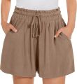 Soft Cotton Linen Women’s Shorts with Functional Side Pockets and Adjustable Waist.