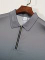 2024 New Summer Men's Gradient Zipper T-shirt with Polo Collar, Extra Large Short sleeved Top, 3XL Retro Men's Casual T-shirt. 