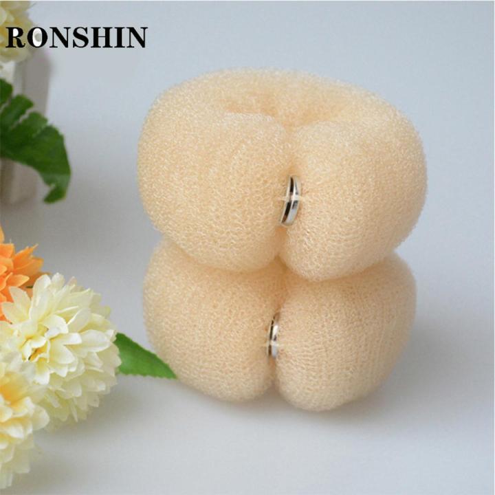 RONSHIN Women Nylon Hair Ring With Buckle Solid Color Long Strip Shape Donut Bun Hair Accessories