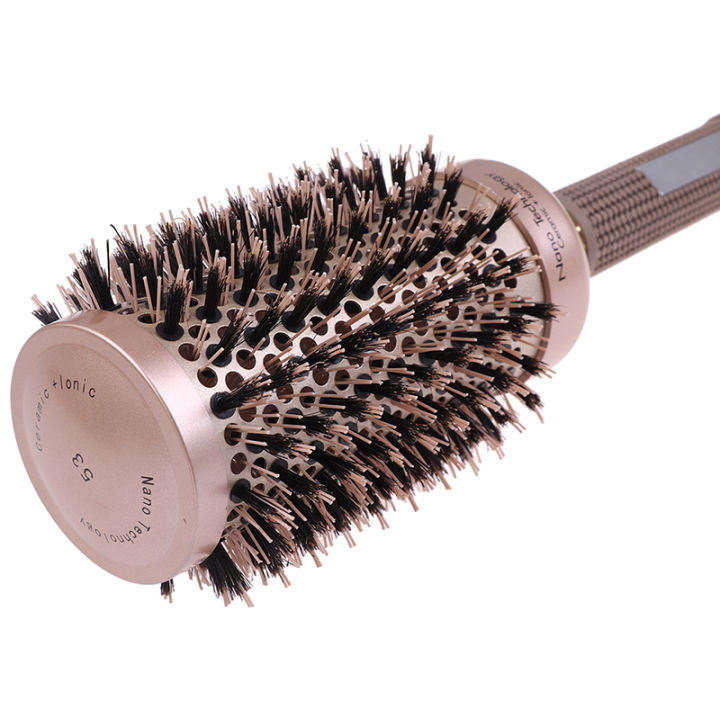 【Good-Love Store】(NEW)Professional Thermal Ceramic Ionic Round Barrel Anti Slip Handle Gold Hair Brush
